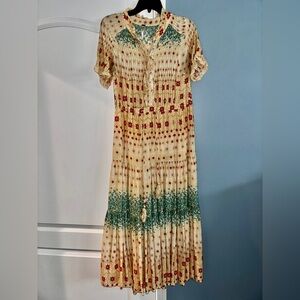 SOLD. Free People Cream and Green Puff Sleeve Maxi Dress